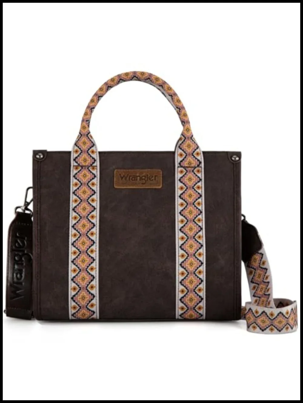 Wrangler Western Satchel Crossbody Purse with Aztec Woven Trim, Secure Zip Top